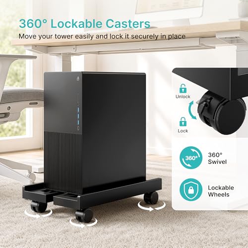 PEGZONE Adjustable CPU Tower Stand with 4 Lockable Wheels – Floor/Desktop Computer Case Riser