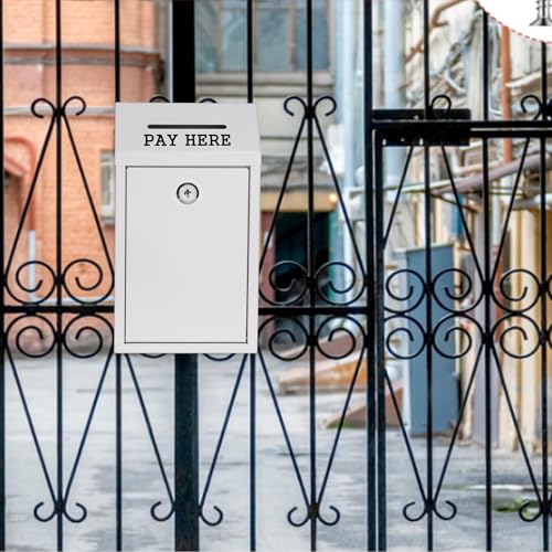 White Metal Lockbox Donation Box with Lock Wall Mount for Home Office Outdoor 10.24 x 5.71 x 2.95 Inch