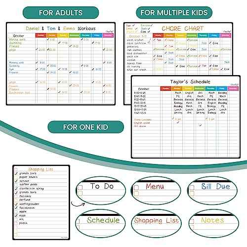 Magnetic Dry Erase Chore Chart - 14.5"x11" Chore Chart for Kids, Teens and Adults - 6.5"x8.5" List Board for Fridge - 6 Extra Fine Point Markers Included - Shipped Flat