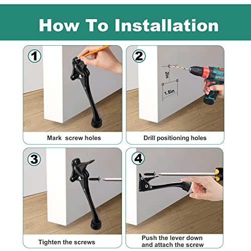 10 Pack Door Stoppers for Bottom of Door 6 Inch Kickdown Door Stop, Non-Slip Rubber, Heavy Duty Metal Door Holder Adjustable Door Mounted Door Stops Hold Door Open, Easy Install, Black
