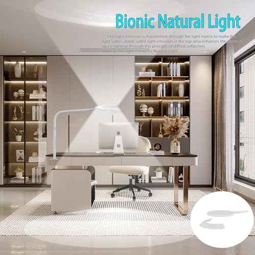 30" LED Desk Lamp with clamp,8.4" Ring Lights Natural Light Protects Eyes Dimmable Office Lamp with 25 Lighting&1500lum, Night Light and Memory Function,Monitor,Study,Work,Nail | White