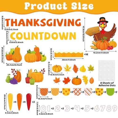 Thanksgiving Countdown Bulletin Board Decorations Fall Thanksgiving Turkey Paper Cutouts Autumn Maple Leaf Pumpkin Classroom Bulletin Board Set for Harvest Party School Chalkboard Wall Decor Supplies