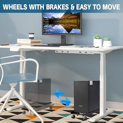 CUISIBOT Adjustable Large Computer Tower Stand 7.9-10.2 in Wide with Locking Caster Wheels