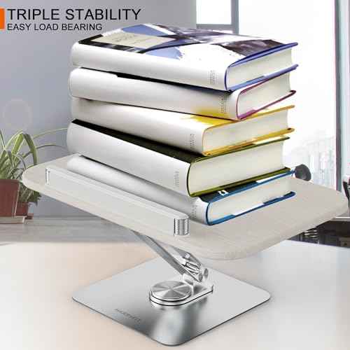 Book Stand for Reading, 360¡Æ Rotate & Multi Heights Adjustable Book Holder,Foldable Cookbook Book Stands with Elastic Page Clips for Sheet Music, Recipe, Laptop, Textbook (Light Wood)