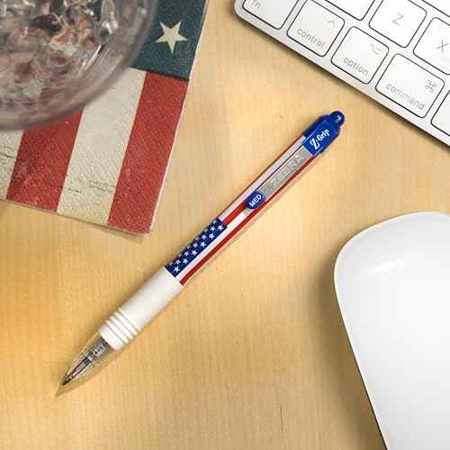 Zebra Pen Z-Grip Retractable Ballpoint Pen, 12-Pack American Flag Barrel, Black Ink, Medium Point 1.0mm, Soft Grip, Stylish Patriotic Design, Smooth Writing Pens (21775)