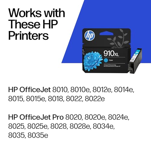 HP 910XL Cyan Ink Cartridge - High-Yield, Compatible with OfficeJet 8010/8020/Pro 8020, 8030 - 1 Pack