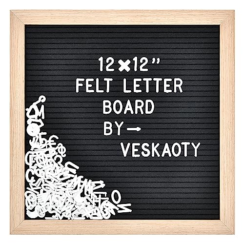Veskaoty Felt Letter Board 12x12 Inch Black Sign with 460 Letters & Punctuation