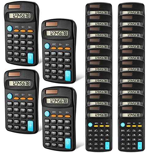 Flutesan 24 Pieces Basic Mini Calculators Bulk for Students Small Pocket Size Hand Held Calculators Desktop School Supplies for Classroom Desktop Home High School College Office(Black)