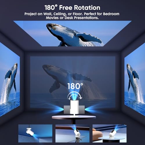 YINCODI White Mini 1080P WiFi Bluetooth Projector with Android TV, 180° Rotation