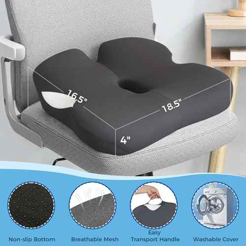 18.5" x 16.5" Extra Large Memory Foam Cushion, Tailbone Pain Relief Cushion for Long Sitting Soft Hip Support, Breathable XL Donut Pillow Desk Chair Cushion for Office, Home, Driving