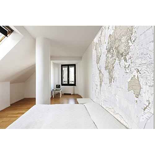 Maps International - Giant World Map Mural - Mega-Map Of The World Wallpaper - 91 x 62 - Neutral Colors
