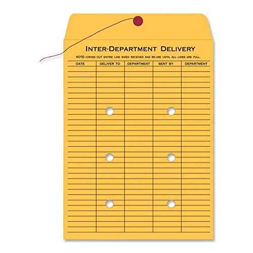 Quality Park 10 x 15 Inter-Departmental Envelopes with String & Button Closure for Interoffice Routing, 32 lb. Brown Kraft, 100/Box (QUA65354)