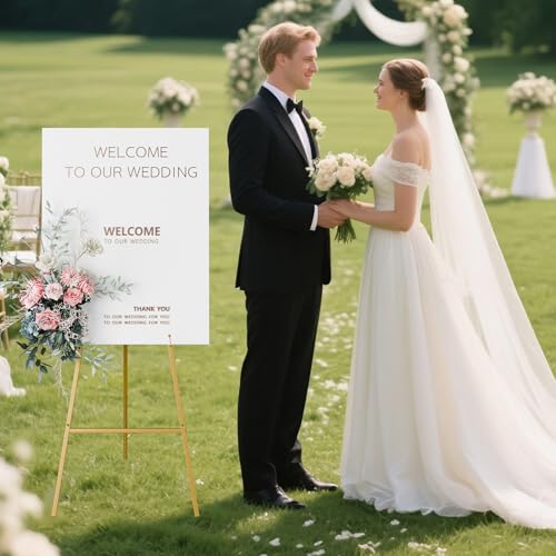 Atronor Gold Easel Stand for Sign - Wedding Sign Display, Adjustable Tripod, Heavy Duty, Foldable, Model 1