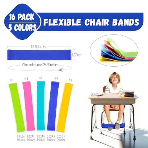 WNSIRVY Multi Color 16 Pack Fidget Chair Bands for Kids, ADHD & Autism Focus Tools
