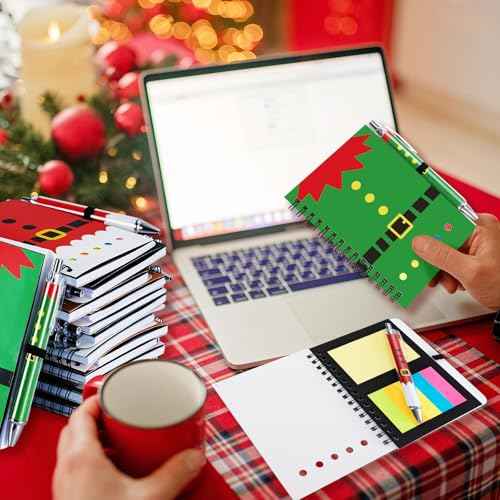 48 Pcs/24 Set Christmas Spiral Notepads Bulk Christmas Party Favors Gift Festive Christmas Theme Notebook with Sticky Note Notepad Ballpoint Pen for School Party Holiday Stocking Stuffer (Classic)