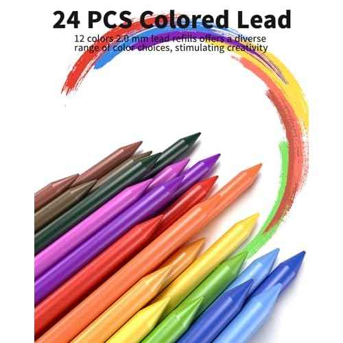 21PCS Metal Mechanical Pencil Set, Art Lead Pencil 0.3, 0.5, 0.7, 0.9, 2mm Holder(HB 2H 2B 4B Color) with 10 Tubes Graphite Lead Refills Eraser with Case for Drafting Drawing Sketching