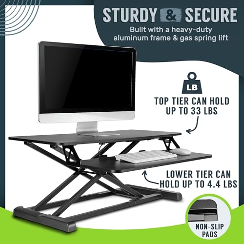 TechOrbits Black 32-Inch Standing Desk Converter - Particle Board, Adjustable Height