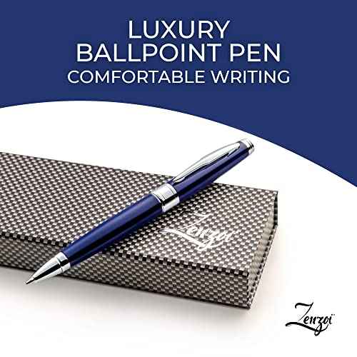 ZenZoi Blue Ballpoint Pen Set - Elegant Executive Pen for Men, Women. High End Pen Gift Box W/Luxury Pen & Premium Gel Ball Point Ink Refills. Great Smooth Writing Pen For Office Or Home