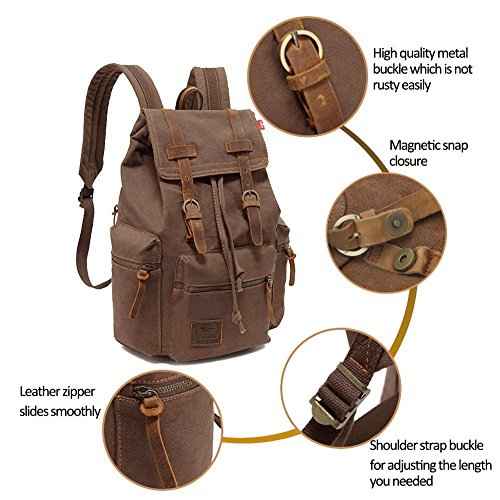 koolehaoda Vintage Canvas Backpack Rucksack Unisex Casual Backpack for 12-17" Laptop Backpack Travel Camping Hiking Bag (L-Coffee)