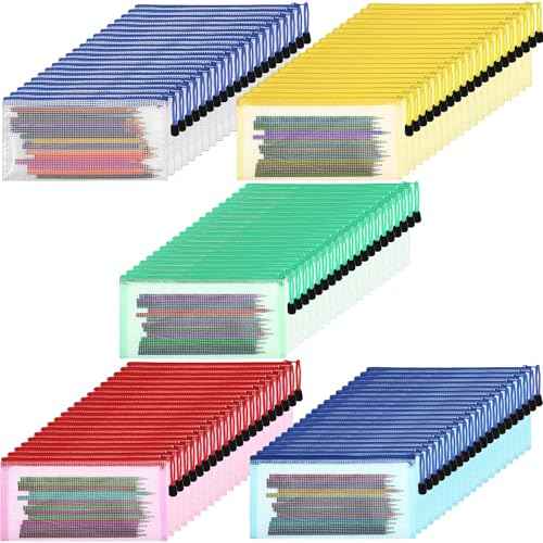 Mimorou 100 Pack Operation Christmas Pencil Pouch Bulk Mesh Zipper Pencil Cases 9.5'' x 4.5'' Small Clear Holder Storage Case Multipurpose Cosmetics Toiletry Bags for Office File(Vivid Color)