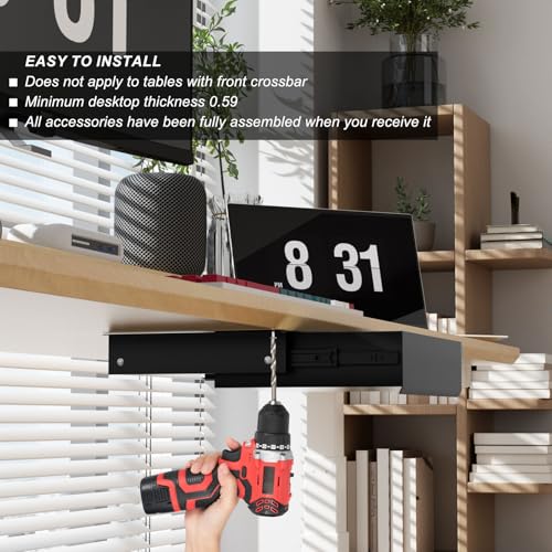Under Desk Drawer(15.2''x10''x4'') with Sliding Pencil Tray, Desk Mounted Sliding Pull-out Drawer for Office Desk Drawer Attachment, Extra Storage Organizer for Sit Stand Workstation