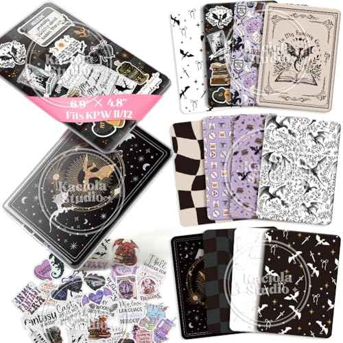 Kaciola 12PCS Inserts Cardstock for E-Reader, 50PCS Stickers for Clear Case Insert, 6.9"x4.8" Fantasy Theme Inserts Compatible with Paper White 11th-12th Gen, E-Reader Gift for Booklover Reader