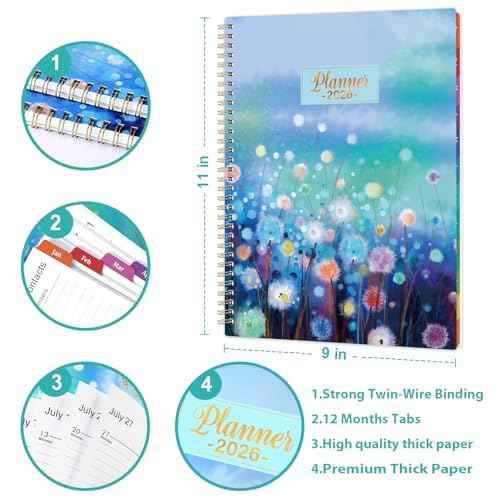 2026 Planner - Planner 2026, Weekly and Monthly Planner 2026, 2026 Calendar Planner, Jan. 2026 - Dec. 2026, 11¡± x 8.5¡±, Colorful Tabs, Back Pocket, Holidays, Twin-Wire Binding
