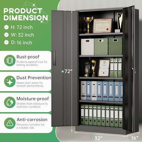 Metal Storage Cabinet with Lock, 72" H Lockable Locking Doors, Steel