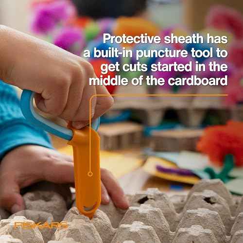 Fiskars Kids Cardboard Creator ? Safer Cardboard Cutting Tool with Ergonomic SoftGrip Handle, For Craft and School Supplies, 5 inches