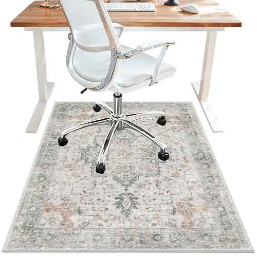 36"x48" Office Chair Mat for Hardwood Tile Floor, Under Desk Carpet Protector for Rolling Computer Chair Mat, Machine Washable Area Rug, Anti-Slip 1/5" Thick Low Pile Thin Vinyl Floor Mat, Taupe