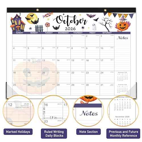 2026 Desk Calendar, 12 Months Desk Calendar 2026, January 2026 - December 2026, 17" x 12", with Large Ruled Blocks for Planning