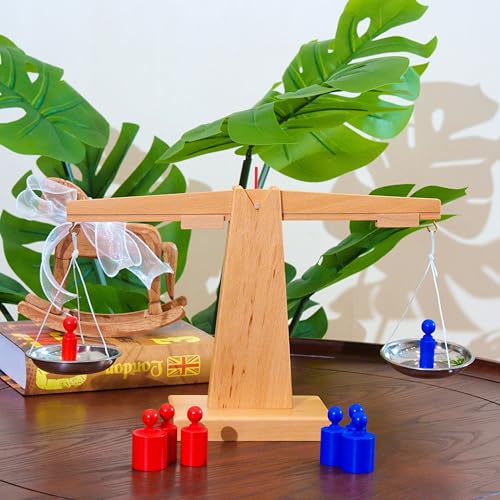 Premium Montessori Balance Scale - Wooden Beechwood Kids Measuring Toy 3+
