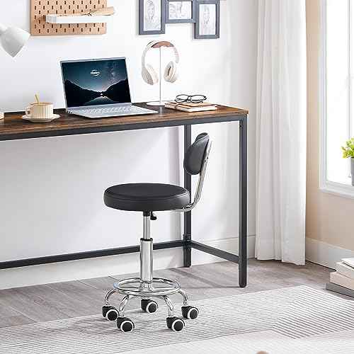 HOOBRO Height Adjustable Rolling Stool, 360¡Æ Rotating Drafting Chair, Multi-Purpose Office Desk Chair, Rolling Swivel Salon Stool Chair, for Barber Shop, Nail Salon, Office, Black SB01BY01G1