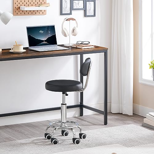 Height Adjustable Rolling Stool with 360° Swivel for Salon & Office - Black