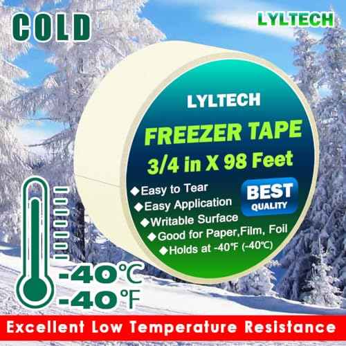 White Freezer Tape 5 Rolls -165 Yard,Writable Surface,Easy to Tear, Low Temperature Resistance,Residue-Free Removal, Each Roll 3/4 in x 33Yard