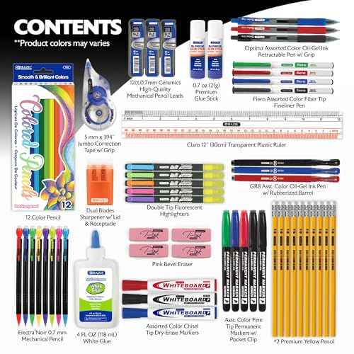 BAZIC Products Products School Kit 66 Pieces, School Supplies Bundle Pack for K-12 Grade Student, Pencil, Eraser, Highlighter, Dry Erase Marker, Glue, Correction, 1-Pack