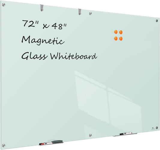 TSJ OFFICE Glass Dry-Erase Board - 72 x 48 Inches | Extra Large Frameless Magnetic Whiteboard for Home & Office