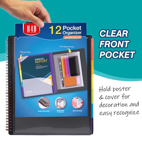 H4D 12-Pocket Poly Project Organizer Folder - Primary Colors, Multi-Subject
