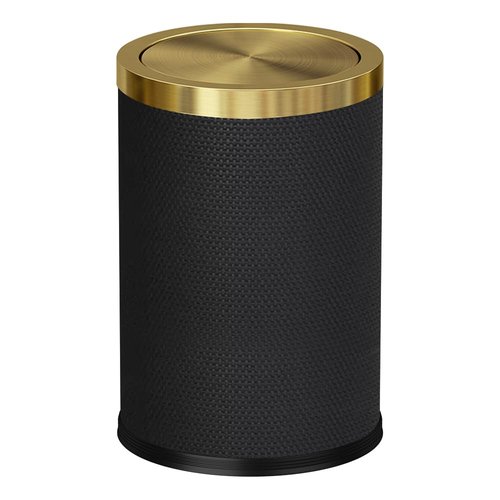 LEASYLIFE 9L/2.3GAL Small Trash Can with Swing Lid,Fancy Gold Waste Paper Baskets for Bathrooms,Black and Gold Trash Can for Bathroom,Bedroom, Powder Room,Office,Laundry Room (9L-Black)