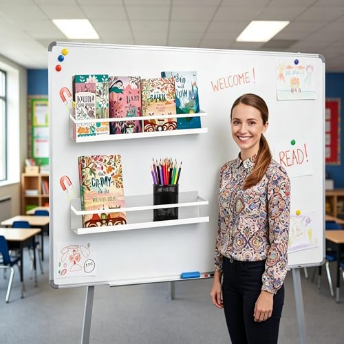 VANPET White Metal Magnetic Book Shelf for Whiteboard Classroom Office - Teacher Kids Display