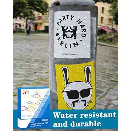 QYH Printable Vinyl Sticker Paper for Inkjet Printer Glossy 120 Sheets Adhseive White Labels 8.5"x11" Decal Paper