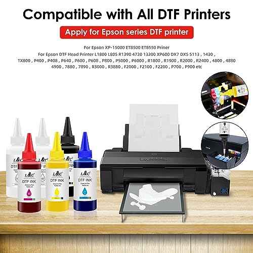 L&C DTF Ink, DTF Ink for epson xp15000 DTF Transfer Ink Refill for et-8550 D570 l1800 R1390 xp15000 L805 All DTF Printers, Heat Transfer Printing Ink Set 100ml X 6