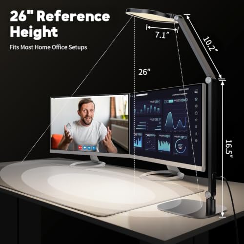 LitONES Black LED Desk Lamp with Webcam Light, Adjustable Edge-Lit Office Lighting