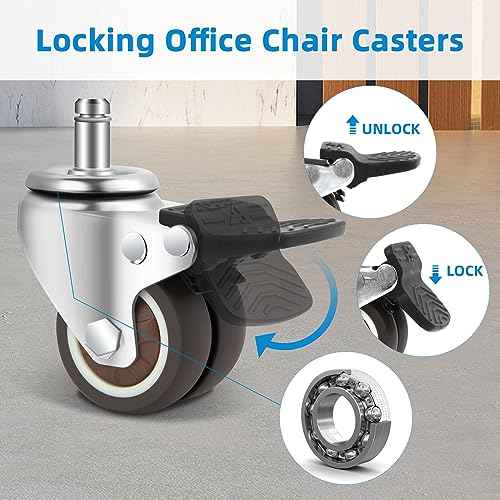 W B D WEIBIDA Office Chair Wheels with Brake Set of 5 Rubber Replacement Caster for Chair Wheels 2 Inch Heavy Duty Universal Wheel for Work, Desk and Gaming Chair Safe for All Floors