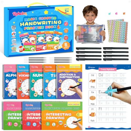 Rohelm Reusable Handwriting Practice Books for Kids 3-8 – Letter, Number & Math Tracing