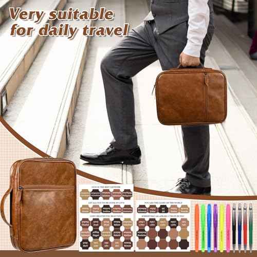 Leather Bible Cover for Men Large Bible Carrying Case with Handle Pockets Bible Book Cover with Highlighters Tabs For Church Prayer Meetings Study Supplies Accessories