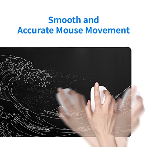 Brecoy Japanese Sea Wave Large Mouse Pad Black Wave of Kanagawa Extended Desk Mat Gaming & Office