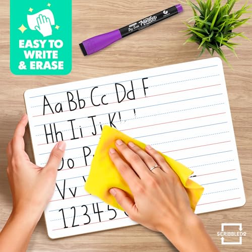 Scribbledo Small Dry Erase Whiteboard Double Sided 9x12 Inches for Kids, Lines & Plain Surface