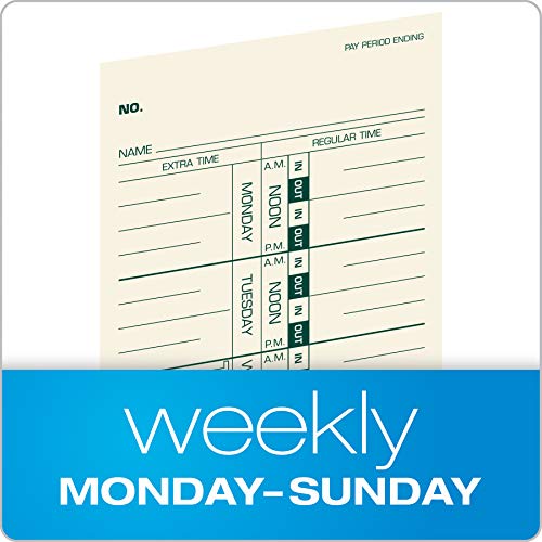 TOPS Weekly Employee Time Cards - 3-1/2 x 9 Inches, Green Ink, Manila Stock, Pack of 500