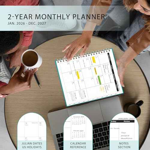 Ymumuda 2026 Planner-2 Year Monthly Planner 2026-2027, JAN.2026 - DEC.2027, 8.5" x 11", 26-27 Monthly Calendar,Large Planner with Spiral Bound, 24 Months Perfect for School Office Schedule - Turquoise